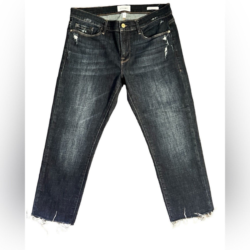 FRAME Women’s Le Garçon Crop Dark Blue Jeans with frayed edge - size 28